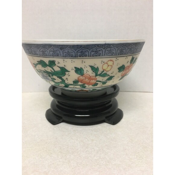 Hand Painted Decorative Oriental Porcelain Bowl Floral Design - Picture 4 of 7